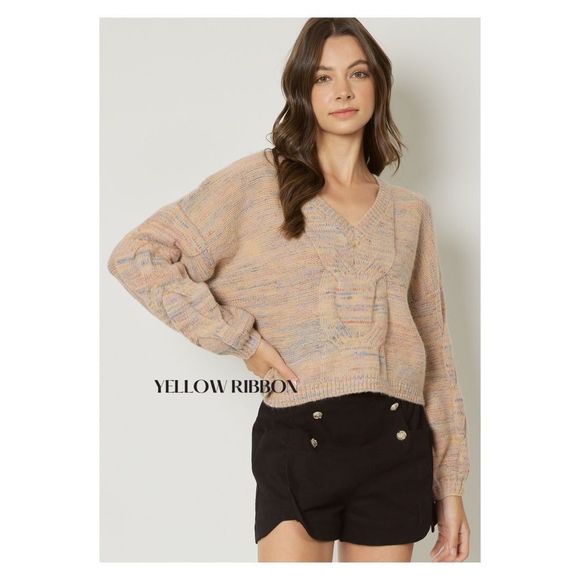 NEW Multi-color Cable Knit Cropped Sweater - Picture 3 of 5